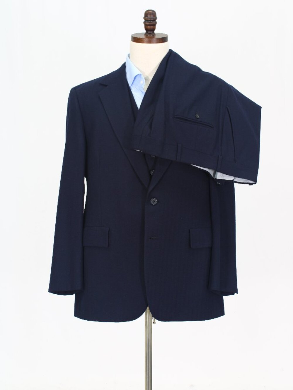 Vintage 1970s 44R 38x29 Navy Full Suit 2-Button Herringbone R932